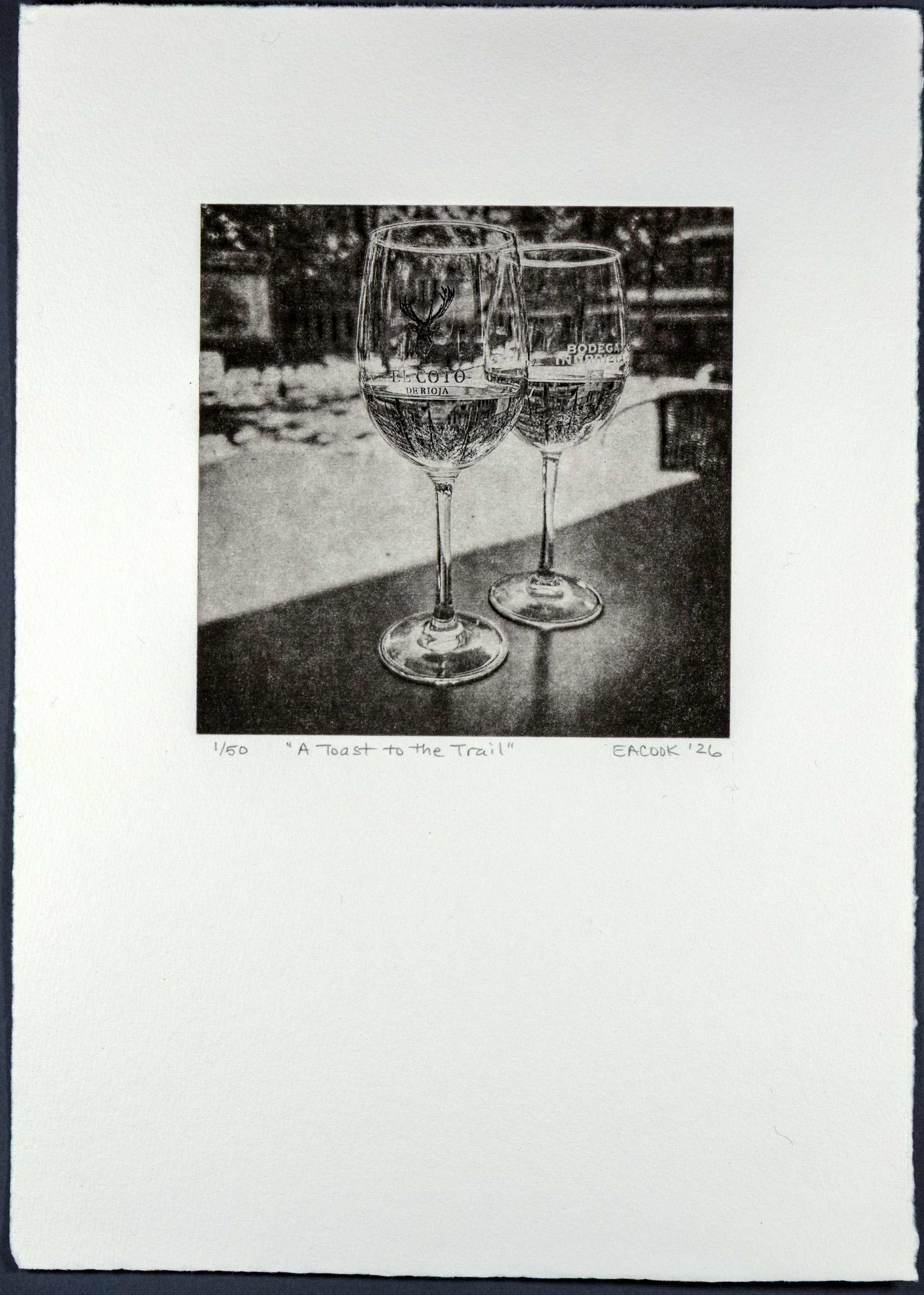Toast to the Trail -- Fine Art Camino Wine Glass Photogravure