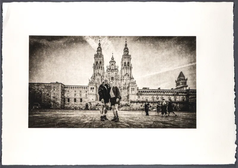 "Santiago--Journey's End?"  Fine Art Photogravure l Camino Sapiens