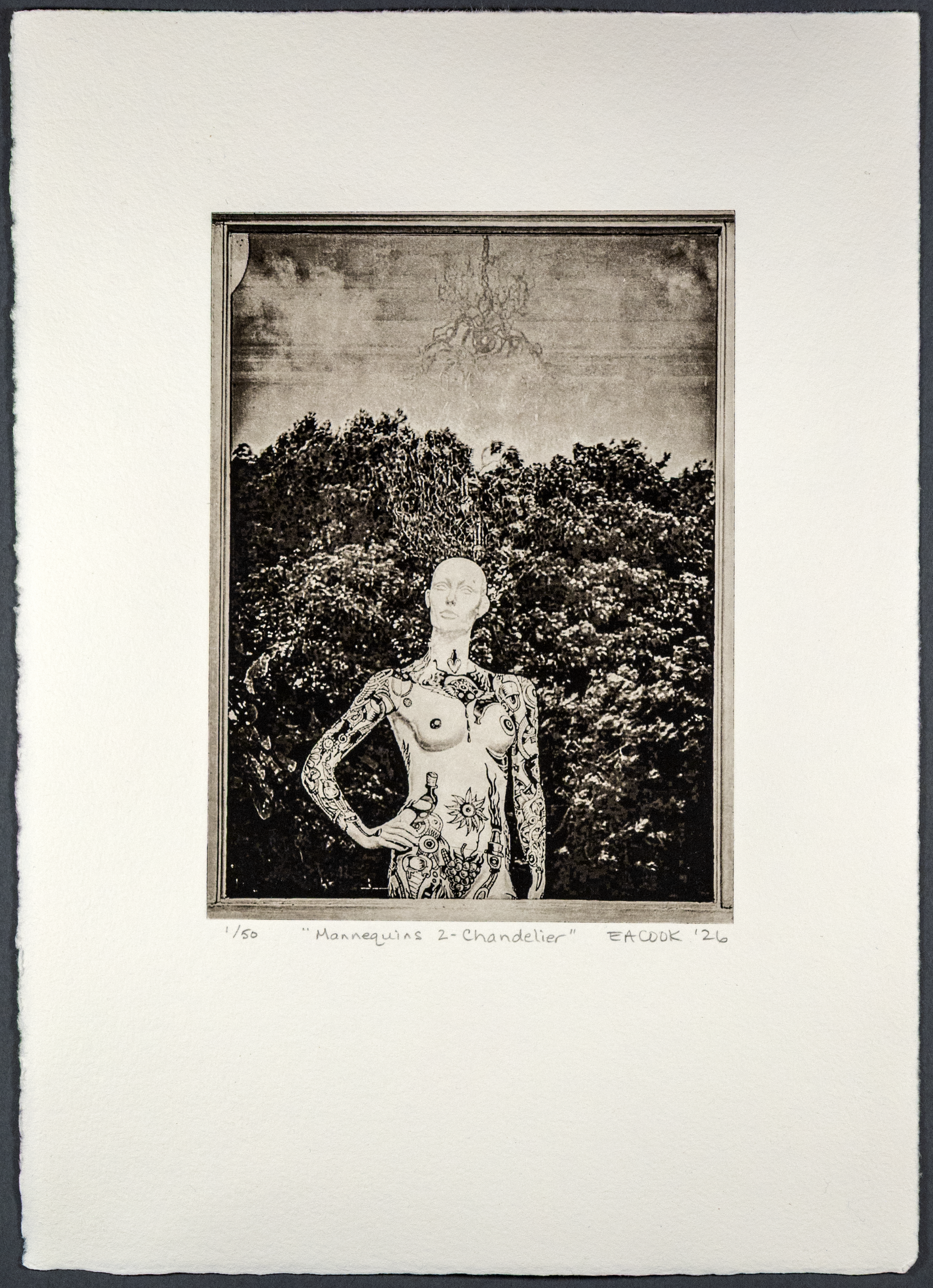 Mannequin 2, Chandelier -- Fine Art Photogravure Etching